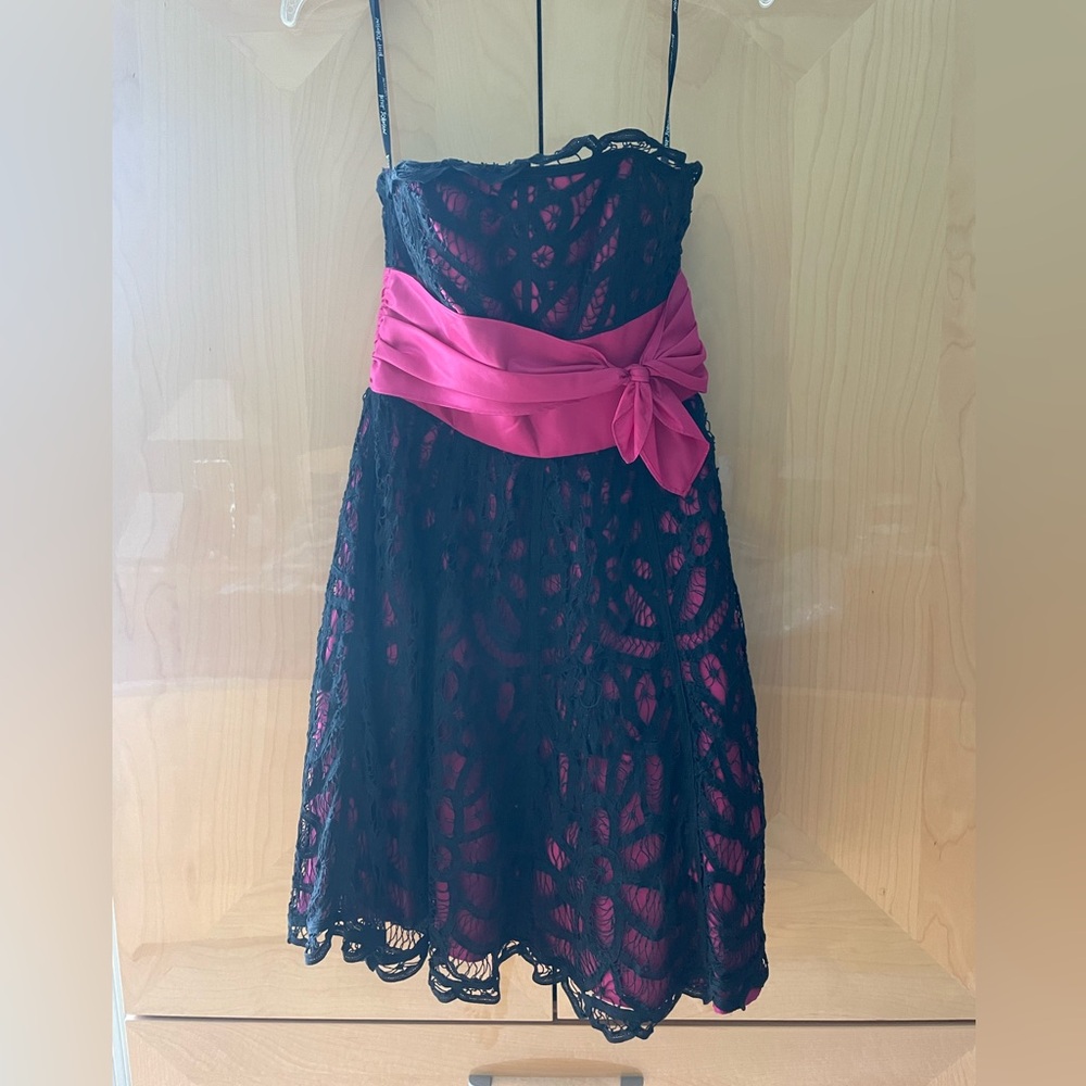Betsey Johnson Pink and Black Lace Detail Dress